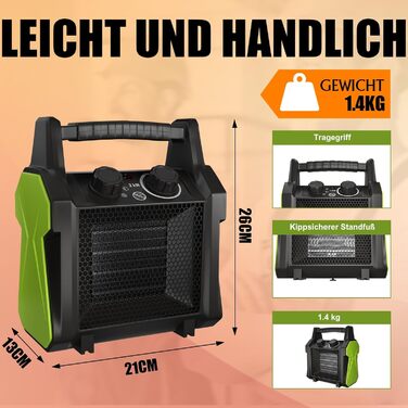 Вуличний вентилятор-обігрівач GARDTECH потужністю 2000 Вт, портативний обігрівач для теплиць із захистом від перегріву, швидконагріваючий керамічний гаражний обігрівач, електричний обігрівач для майстерні та теплиці (середній)