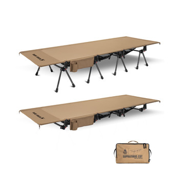 Складане похідне ліжко XXL, портативне кемпінгове ліжко, легке, складне, кемпінгове ліжко до 180 кг для намету, на природі, в подорожах, саду, в офісі (220 * 80 см) кольору койотового коричневого