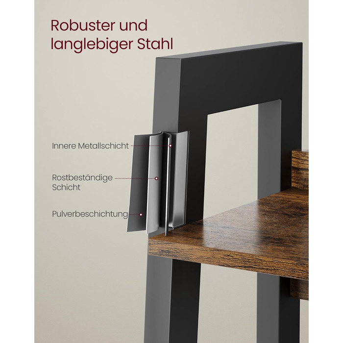 Полиця, 4-ярусна книжкова шафа, шафа для зберігання на ніжках, офіс, вітальня, спальня, кухня, індустріальний стиль, коричневий/чорний LLS054X01 Рустикальний коричневий чорний 34 x 56 x 137,5 см