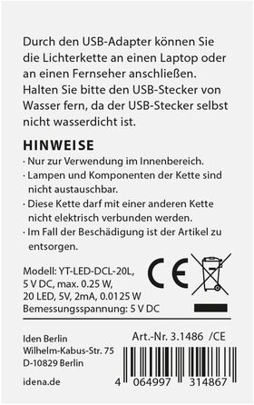 Декоративна різдвяна ялинка з 20 теплими білими світлодіодами Idena