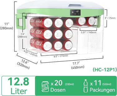 Компресорний холодильник 12.8 л, портативний автомобільний холодильник 12 / 24В постійного струму і 110 240В змінного струму електричний холодильник компресор морозильна камера для автомобіля вантажівки пікніка кемпінгу і домашнього використання (HC-12P1)