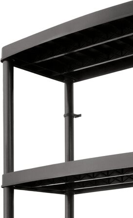 Пластиковий стелаж - з 5 полицями - висота 180 см, ширина 74 см - виготовлений з міцного пластику - для підвалу, гаража, комори, саду - до 50 кг/полиця - вставний стелаж - Чорний 180x74x40 см