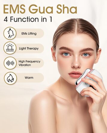 Масажер для обличчя Guasha електричний світлодіодний синій, зелений і червоний світлотерапія, тепловий масажер для обличчя 9 рівнів інтенсивності Масажер для обличчя Антивіковий підтяжка обличчя Зменшення набряклості Білий
