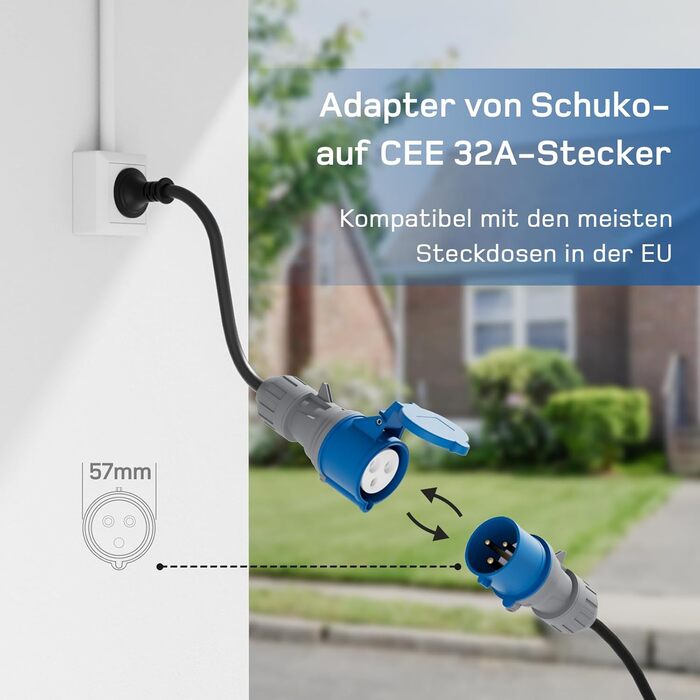 Зарядний кабель тип 2 CEE штекер 7.4кВт 1-фазний7м6-32А з регульованою потужністю зарядки, зарядний пристрій для електромобілів та