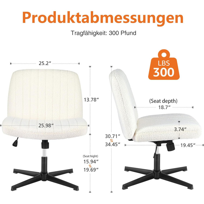 Офісне крісло Sweetcrispy без підлокітників, стілець для столу з плюшевим оксамитом, крісло для читання з ширшою подушкою для сидіння зі схрещеними ногами, регульована висота, поворотне крісло на 360 для дому, бежевий оксамит