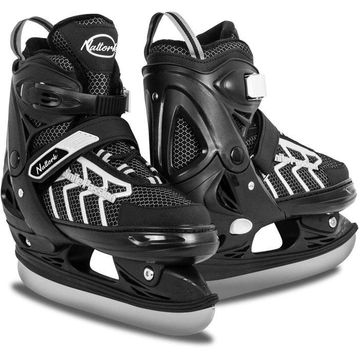 Регульовані дитячі ковзани Nattork для хлопчиків, дівчаток та дорослих, м&39яка підкладка та посилена підтримка щиколотки, хокейні ковзани, сірі, розмір S (EU 27-31 / 175-200 мм)
