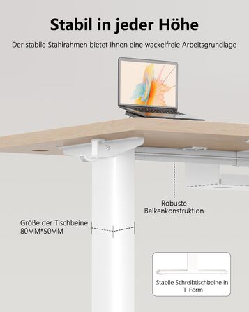 Письмовий стіл з регульованою висотою 160 x 80 см, електрично регульований стіл з функцією пам&39яті, комп&39ютерний стіл з організацією кабелів, стіл для роботи стоячи, офісний стіл, бежевий 160 x 80 см