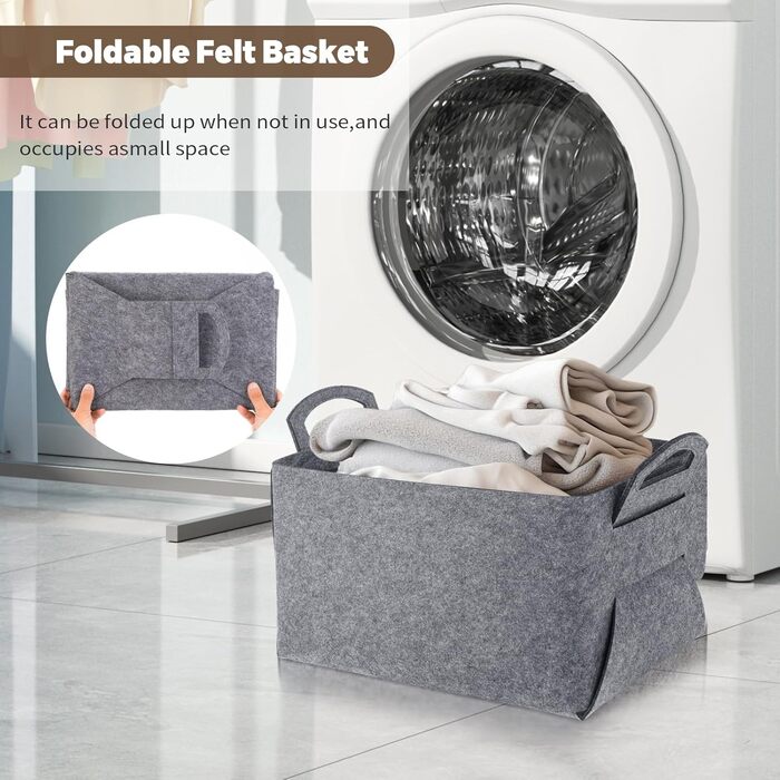 Кошики для зберігання з фетру, великий подарунковий кошик 40x30x24 см (порожній), складний кошик з фетру з двома м&39якими ручками, для одягу, пікніків, спалень, шаф, дерева та дитячих іграшок (темно-сірий), 2