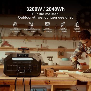 Портативна електростанція IEEE P3200 3200 Вт, сонячний генератор 2048 Втгод, зарядка змінного струму 1800 Вт та сонячна зарядка 1000 Вт, електростанція на LiFePO4 акумуляторах для аварійного живлення вдома, при відключенні електроенергії, для кемпінгу, дл