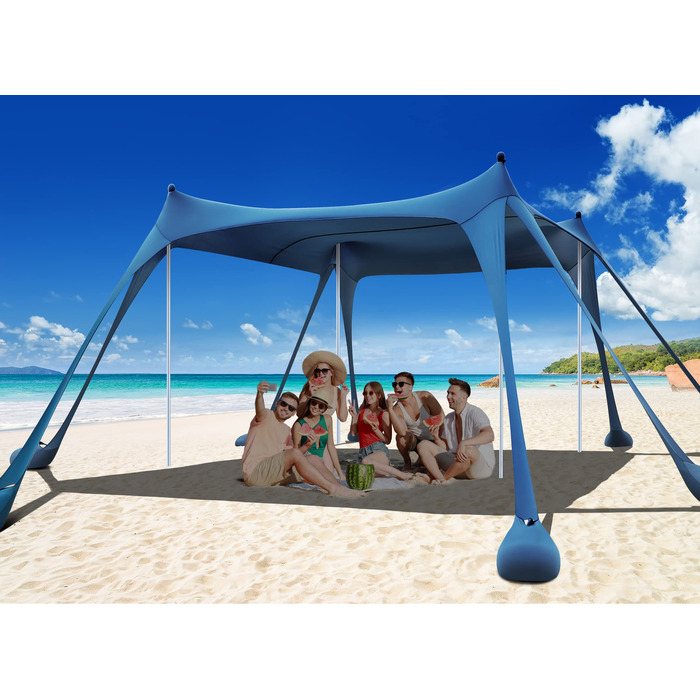 Пляжний намет-тюфтенок Osoeri 3.0 x 3.0 м, кемпінговий пляжний тент UPF50 з лопатками для піску, кілочками для землі та стійками, зовнішній тент для кемпінгу, риболовлі, розваг на задньому дворі або пікніків, темно-синій