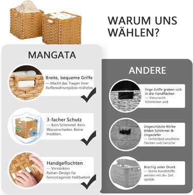 Кошики для зберігання Mangata 31 см, ефект ротанга, тканий поліратанг, органайзер для шафи, 31 x 31 x 31 см, стійкі до цвілі, легко чистяться (Popcorn, 4 шт.) 331 см 4