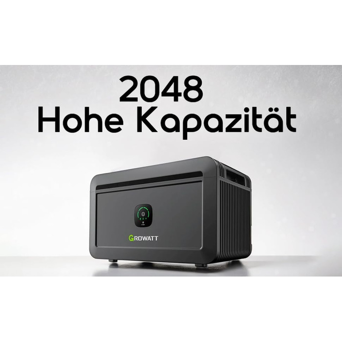 Система накопичення енергії Growatt NOAH 2000 для балкону, ємність акумулятора 2048 Вт, сумісна з балконними електростанціями, IP66, понад 6000 циклів зарядки, 10-річна гарантія, встановлення Plug & Play за 5 хвилин