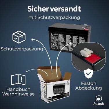 Свинцево-кислотний акумулятор Atlantis 12 В 7 Аг герметичний (VRLA), підходить для груп переривання ДБЖ, відеоспостереження, систем сигналізації, електромобільності, іграшок, роз&39єм Faston F2 6,3 мм, A03-BAT12-7.0A