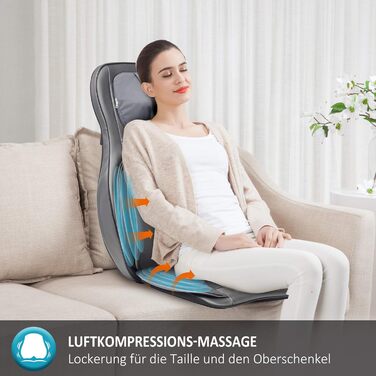 Масажна подушечка для сидіння COMFIER Shiatsu з масажем для розминання, перекочування, вібрації та стиснення повітря, масажна подушечка з функцією нагрівання, для шиї, плечей, спини та стегон, подарунок до Дня батька