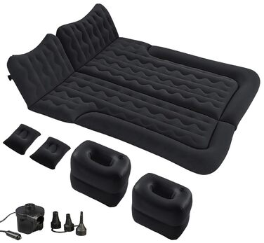 Надувний матрац Lescars Надувний автомобільний матрац XXL 180 x 135 см, з 12-вольтовим повітряним насосом та мішком (дорожній надувний матрац, автомобільний матрац, подушка сидіння)