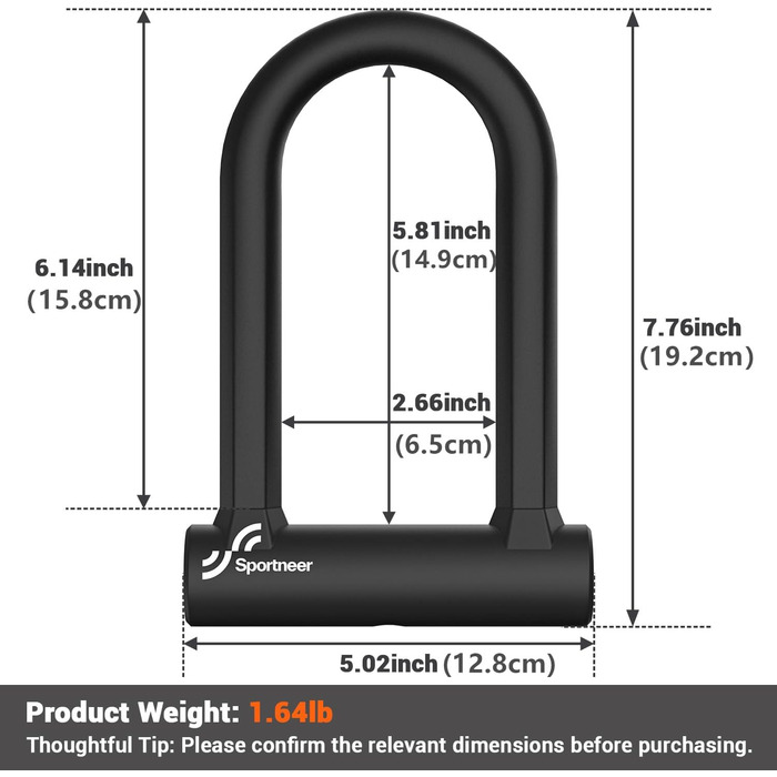 Посилений велосипедний U-Lock 17 мм з тросом 1,5 м для шосейних велосипедів, гірських велосипедів, електровелосипедів, складних велосипедів з кріпленням, U-Lock 19 x 13 см та тросом 1,5 м, чорний