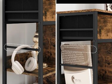 Полиця, книжкова шафа з 2 шухлядами, 6 відкритих відділень, окремостояча полиця з металевим каркасом, полиця для зберігання, для вітальні, кабінету, спальні, рустикальний коричневий, чорний вінтажний коричневий