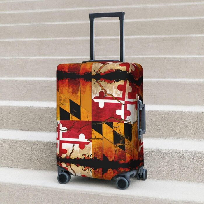 Чохол для валізи з дерева, прапор штату Меріленд, міцний захист для багажу, підходить для валіз розміром 45.7 - 81.3 см, малий, Чорний