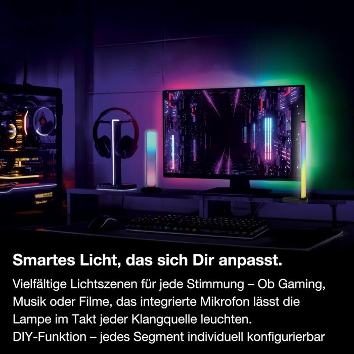 Розумна світлодіодна кутова настільна лампа Osram Smarte LED, 7.5 Вт, Magic RGB (кольори та ефекти), чорна, з пультом керування, IP20, диммер, 40 см