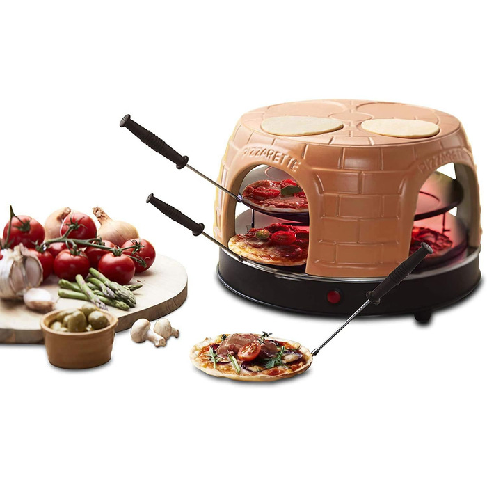 Піч для піци Emerio, PIZZARETTE оригінальна, теракотова глиняна витяжка ручної роботи, запатентована конструкція, для міні-піци, справжня сімейна розвага на 8 осіб, PO-116124.1 до 8 осіб