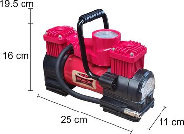 Компресор лебідки DRAGON зі світлодіодом 12 В 10,3 БАР / 150 фунтів на квадратний дюйм з продуктивністю 60 л/хв вбудований манометр, спіральний шланг з наконечником клапана, сумка для транспортування, 3 змінні наконечники 10,3 БАР - 60 л/хв