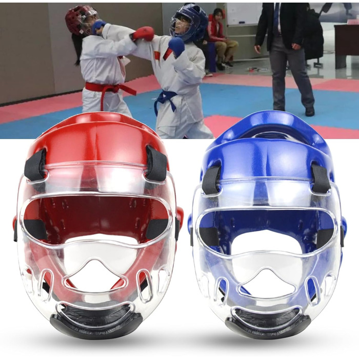 Шолом для тхеквондо, дихаючий, амортизуючий, багатоцільовий, захист голови, спаринг-шолом для спортивного боксу, синій, розмір M