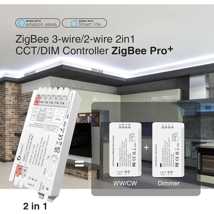 Контролер світла GLEDOPTO ZigBee 3.0 Pro WWCW 2 в 1 CCT Dimmer 12A Max H/ue Alexa Homey Tuya Smart Life APP Control 2 в 1 світлодіодний контролер