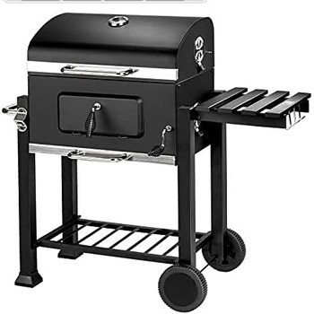 Гриль, візок для барбекю XXL вугільний гриль з кришкою, колесами, ручкою з нержавіючої сталі, решіткою для гриля і термометром вуг