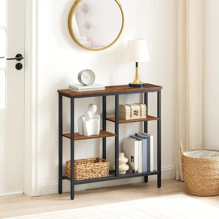 Вузький консольний столик HOOBRO, бічний столик 75 см, столик для передпокою, невеликий столик для демонстрації, диван-столик для невеликих приміщень, для входу, передпокою, вінтажний коричнево-чорний EBF79XG01 Вінтажний коричневийчорний