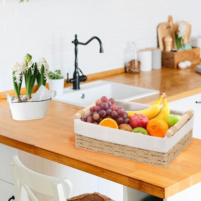 Набір плетених кошиків для зберігання з 2 предметів, плетений кошик ручної роботи в стилі бохо, декоративний кошик з ротанга з ручками та підкладкою, кошик-полиця, кошик для ванної кімнати, органайзер для пеленального столика (бежевий)