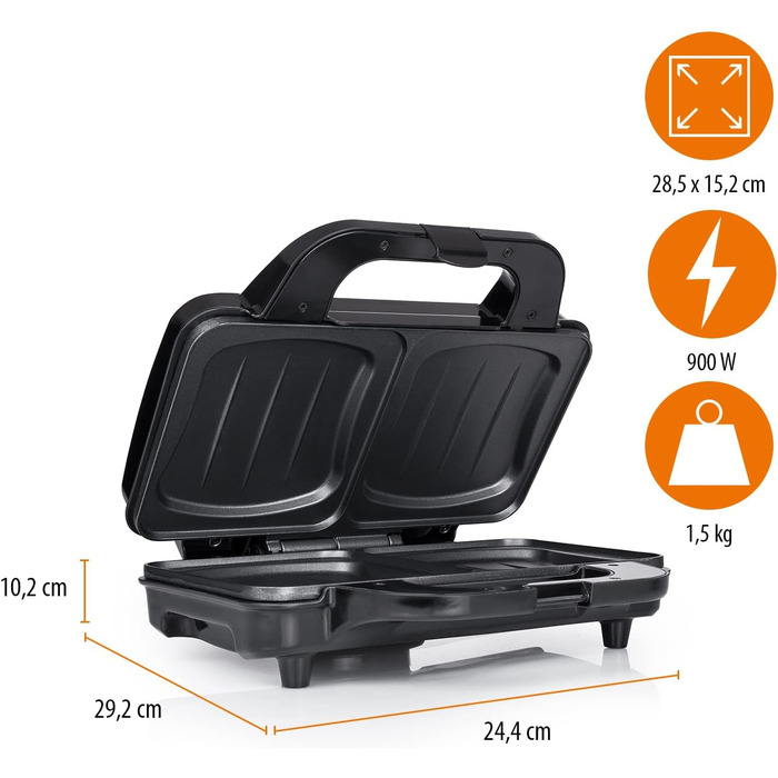 Бутербродниця Tristar SA-3060 Дуже глибокі сковороди дві порції за раз, чорна одна