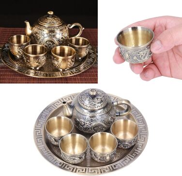 Турецький вінтажний чайний сервіз вишукана металева чайничка з розкішним рельєфним візерунком, мініатюрні чашки та блюдця для декору столу