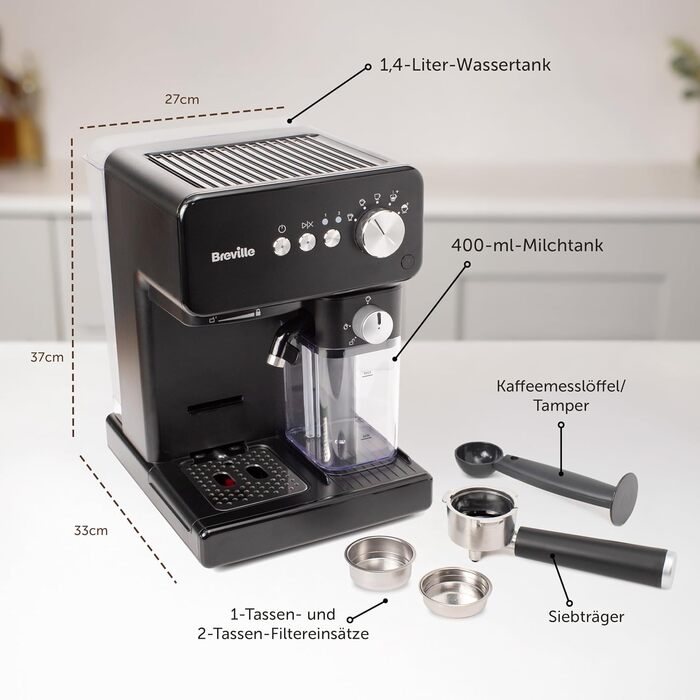 Кавомашина Breville Prima Latte One-Touch Автоматичний капучинатор Для капучино, лате та інших напоїв Італійський насос 15 бар Чорна VCF183 шт. Prima Latte One-Touch Negra