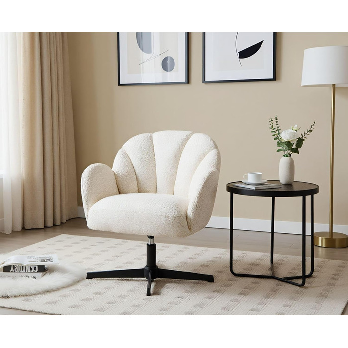 Крісло Chairus для вітальні, обертове м&39яке крісло з підлокітниками, штучне хутро, крісло-реклайнер, сучасне крісло, спальня, балкон (біле)