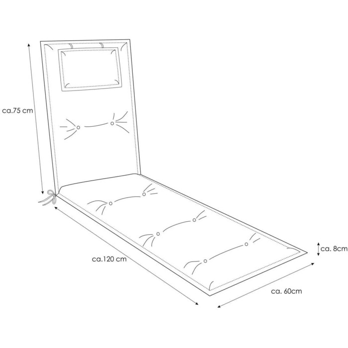Подушка для шезлонга 1-Секція Класична Сіра Біла Смугаста 195 x 60 x 8 см для садового шезлонга, з подушкою для голови, високоякісна, миється та проста у догляді 1 Сіра Біла Смугаста