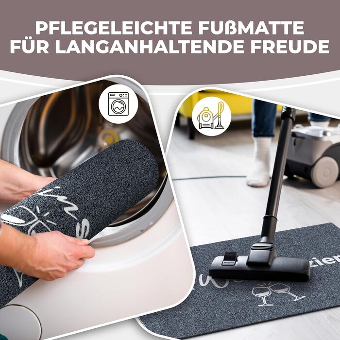 Килимок для дверей 40x60 см HerWEINspaziert Миється та нековзний Для внутрішніх та критих зовнішніх приміщень Веселий килимок для дверей сірого кольору Ідеально підходить як килимок для уловлювання бруду та входу 02 Herweinspaziert 60 x 40 см