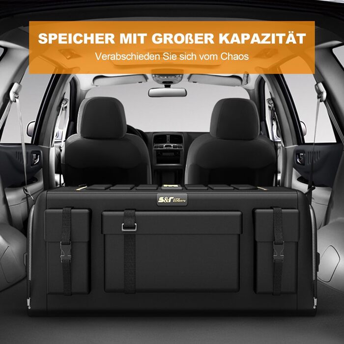 Органайзер для багажника ErgoCar, сумка для автомобіля з оксфорду, трьохсекційний, складаний, великої місткості, для авто/позашляховика/вантажівки (чорний, 70 л з бічними кишенями) Чорний 70л з бічними кишенями