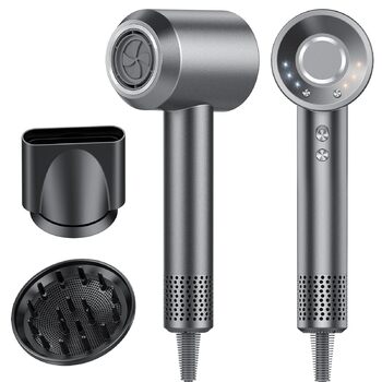 Професійний фен для волосся Haartrockner 2026 з іонізацією, 160 000 об/хв, швидке сушіння, 200 мільйонів негативних іонів, тихий (59 дБ) з термоконтролем та дифузором, темно-сірий колір