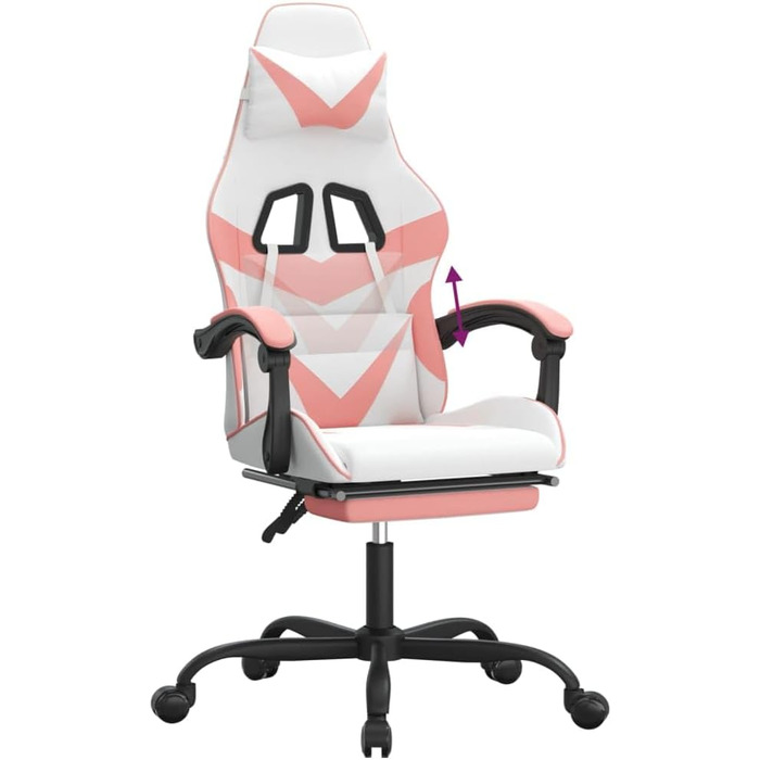 Ігрове крісло з підставкою для ніг, біла та рожева штучна шкіра, офісне крісло, ігрове крісло, ігрове крісло, стілець для столу, обертове крісло