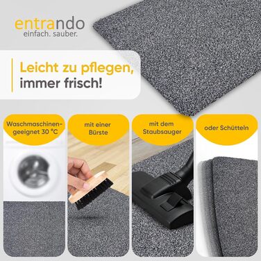 Килимок Entrando 60x100 см - Для приміщень та вулиці - Бавовна - Нековзний, можна прати, міцний - Підходить під двері - Для вхідних дверей або критих входів, патіо, балконів (сірий) Сірий 60 x 100 см (прямокутний)