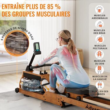 Водний гребний тренажер для домашнього використання, високоякісний складний водний гребний тренажер з масиву дерева, з професійним Bluetooth-монітором та тримачем для планшета, максимальне навантаження 150 кг R623-51-NEW