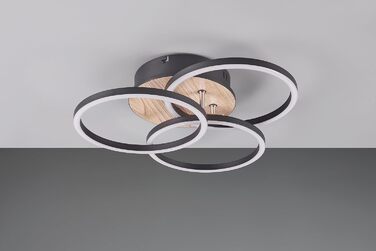 Стеля LED-світильник Reality Circle R62823135, матовий чорний метал та імітація дерева, 27 Вт, з пультом, димером, зміною кольорів та нічним світлом