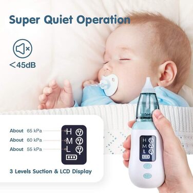 Дитячий назальний аспіратор, портативний електричний назальний аспіратор, назальний аспіратор з 3 рівнями всмоктування та 4 багато