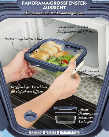 Скляні контейнери з кришками, набір з 12 шт. , високий вміст боросилікату, придатні для використання в мікрохвильовій печі, придатні для використання в духовці - 20510, з клапаном, можна мити в посудомийній машині ідеально підходить для контейнерів для зб