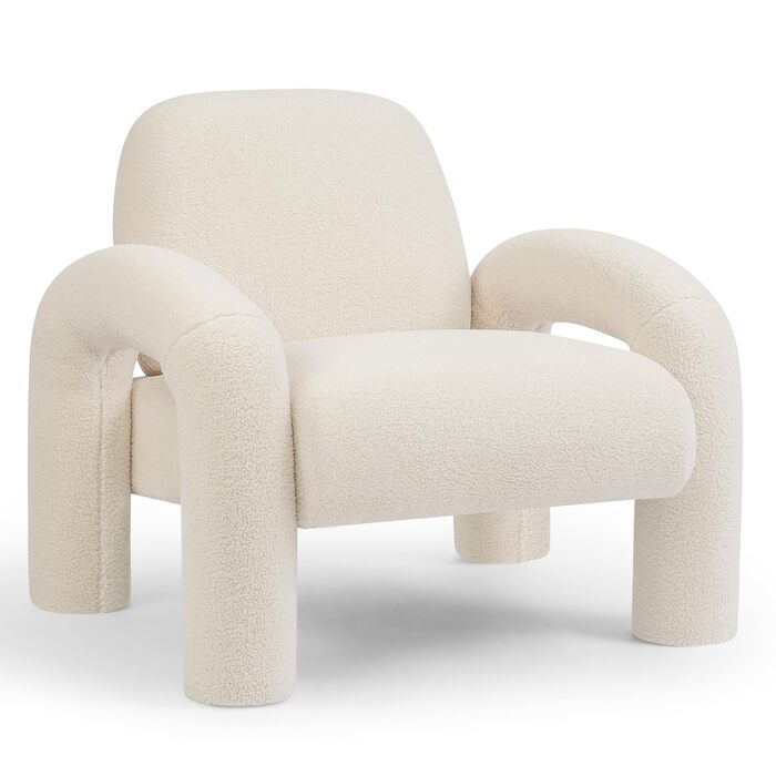 Крісло Lia, крісло для відпочинку, одномісний диван у букле - одномісне крісло, м&39яке крісло, диван до 120 кг - елегантне крісло, диван-гойдалка, крісло-реклайнер для вітальні, спальні в білому кольорі