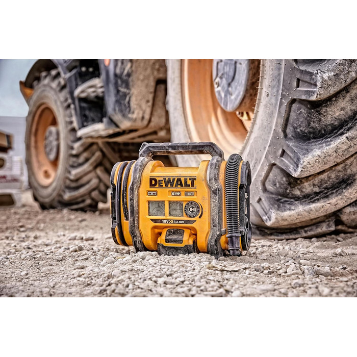 Акумуляторний компактний компресор Dewalt (підключення 12 В або акумулятор 18 В, 11 бар, для велосипедних та автомобільних шин, інвалідних візків, надувних човнів, повітряних подушок та матраців, включаючи аксесуари, без акумулятора та зарядного пристрою)