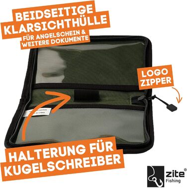 Сумка для ліцензії на риболовлю Zite Fishing - сумка для документів і обкладинка для паперів для риболовлі 15x20 см - футляр для ліцензії на риболовлю для карток риболовлі та риболовлі - футляр з 2 відділеннями тримач для ручок