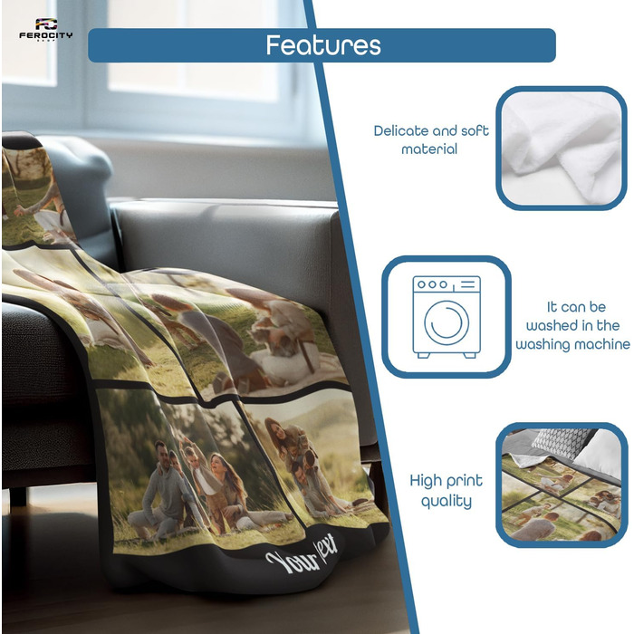 Персоналізована фотоковдра Ferocity з 6 вашими фотографіями 150x200 см Диванна ковдра Суперм&39яка надзвичайно затишна ковдра для родини, друзів, братів і сестер, веселий подарунок Чорний колаж 081 150 x 200 см