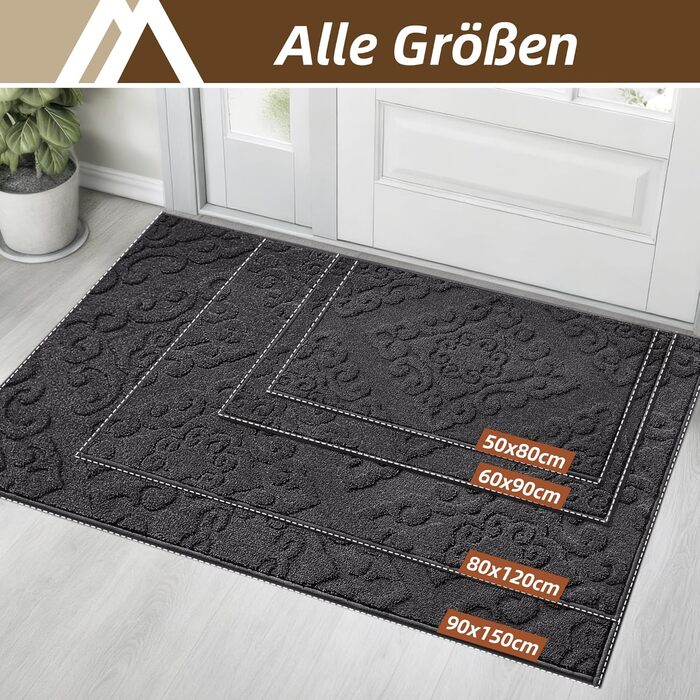 Килимок COSY HOMEER для вловлювання бруду 80 x 120 см, килимок для дверей, що миється, нековзний килимок для входу в приміщенні, килимок для входу, вхідні двері, темно-сірий, 80 x 120 см (прямокутний)