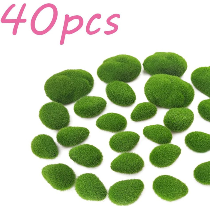 Кулі зі штучного моху Кульки зі штучного моху Кульки із зеленого моху Декоративний мох зі штучного моху Камені з моху Кулі з моху Прикраса для дизайну інтерєру, 40 шт., Ball Moss
